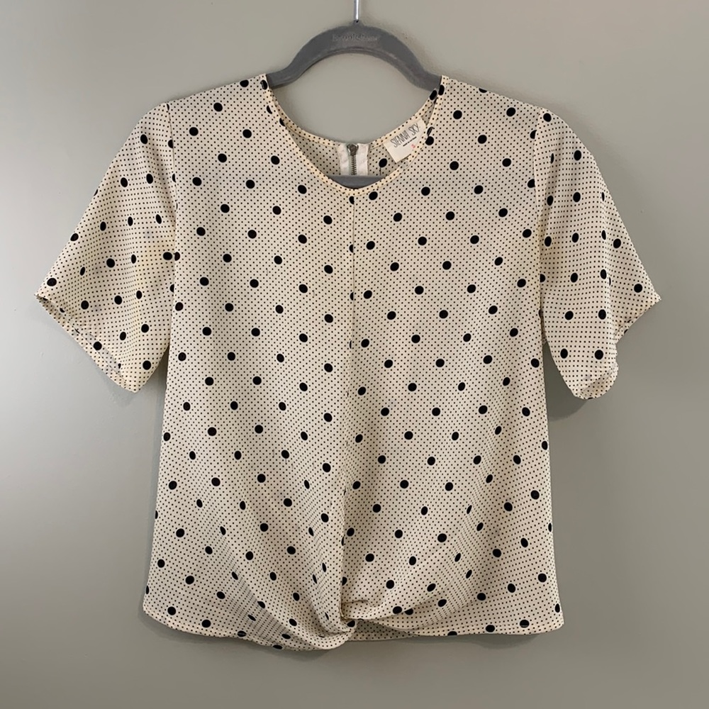 White Blouse with Black Polka Dots and Front Knot
